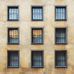 Fototapeta premium Barred windows in urban architecture