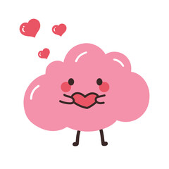 Cute pink brain character with heart. with hearts valentines day. Vector illustration design