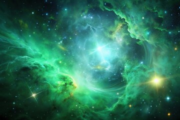 Obraz premium Green minimalist space nebula background