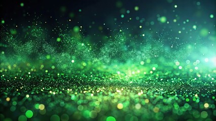 Green particles on dark shiny background extreme close-up