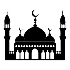 Muslim Mosque Silhouette with Islamic symbol isolated white background