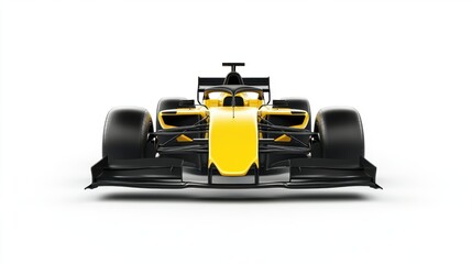 Fototapeta premium Sleek yellow Formula 1 car against white background, ready to take on the track.