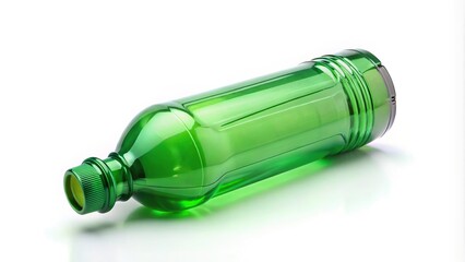 Green plastic bottle isolated on white background