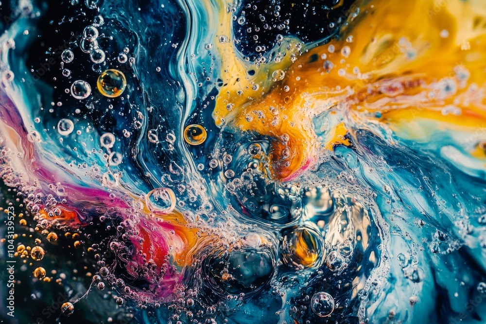 Wall mural vivid swirl of colors creates a captivating abstract image. rich blues and fiery oranges dance with 