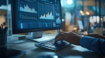 Office Worker Typing on Computer Keyboard in Modern Workspace