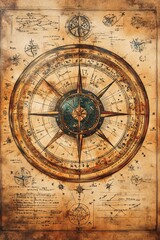 Obraz premium Intricate vintage compass design with detailed navigation elements and celestial charts for exploration enthusiasts