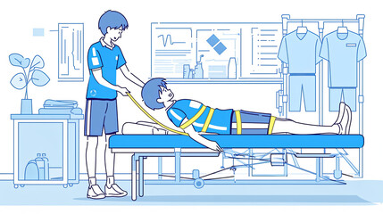 Physiotherapy specialist demonstrating techniques on a patient in a clinic