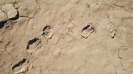 Animal tracks on dry cracked mud surface in natural setting