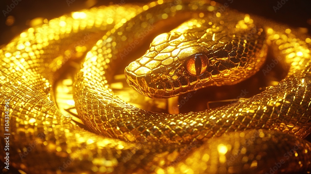 Poster a shimmering golden snake intertwined with the numbers 2025 as a clock ticks down to midnight creati
