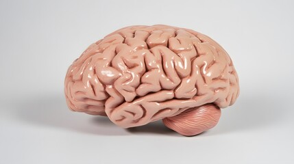 Close-up of human brain model with visible tumor, neutral background, soft lighting, medical focus, detailed representation, educational tool for medical professionals and students