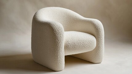 White Plush Armchair with Rounded Edges and a Soft, Textured Fabric