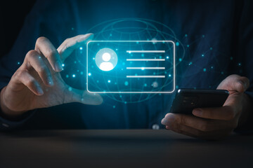 Businessman Holding Digital ID profile Card for Modern Business Authentication and Digital Security Privacy concept