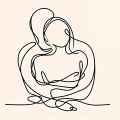 Two figures embracing intimately in a minimalist style, symbolizing love and comfort.
