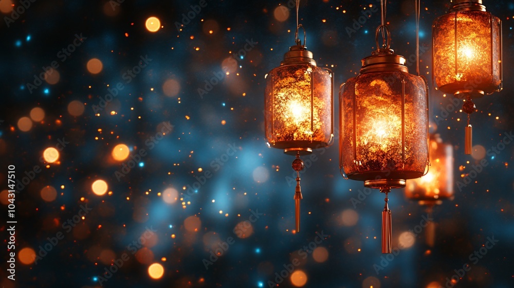 Aufkleber a dramatic night sky with fireworks and lanterns as a golden snake winds its way through a celebrati