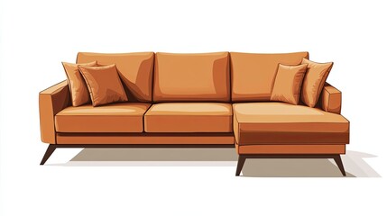 Fototapeta premium Brown Sectional Sofa with Pillows