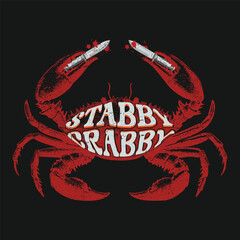 Seafood Crab t-shirt print, sea waves, fishing, vector grunge design. Seafood Crab Varsity Vector Graphic, Retro food graphics vintage tee print design, Crab vector artwork for apparel t-shirt graphic