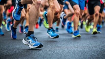 Runners Feet Close Up Marathon Race Running Shoes  Asphalt Track