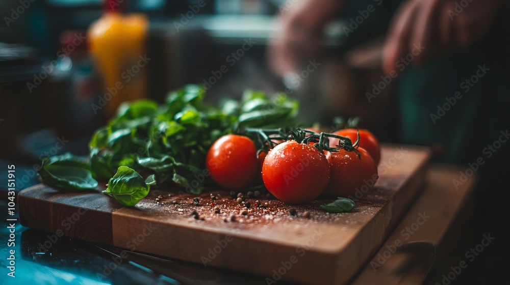 Poster a colorful assortment of fresh vegetables on a chopping board ready for meal preparation symbolizing