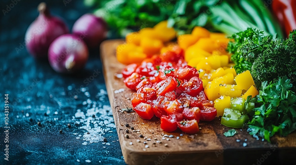 Poster a colorful assortment of fresh vegetables on a chopping board ready for meal preparation symbolizing