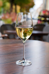 white wine on the autumn terrace
