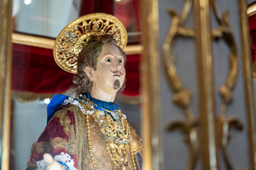 Obraz premium Festival of Sant'Efisio in Cagliari, Sardinia. The statue of Saint Effisio in Sant'Efisio's Church, in the old part of town.