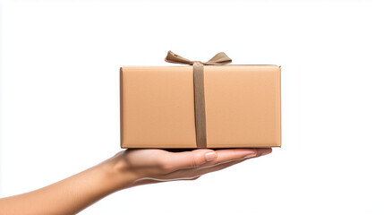 a package being delivered to a customer’s door, on a clean white background
