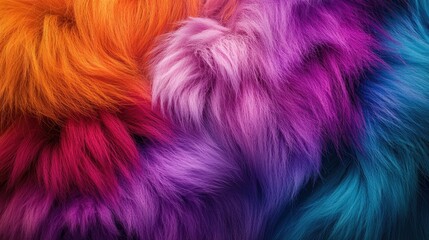 Obraz premium A professional macro photograph showcasing multicolored fluffy fur in intricate detail. The vibrant hues and soft texture fill the frame.