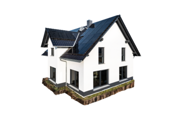 Single Family Home with Solar Panels Isolated from Background