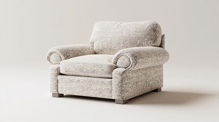 A single, white upholstered armchair with rolled arms