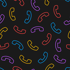 Seamless pattern with colorful outline phones and black background
