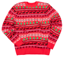 Red knitted Christmas crewneck jumper isolated