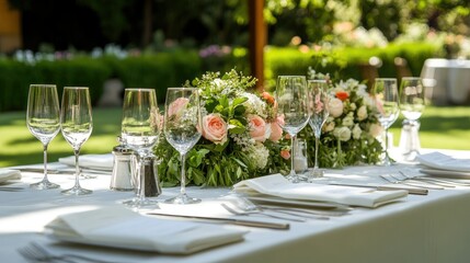Fototapeta premium Exquisite wedding catering an elegant table setting for luxurious celebrations