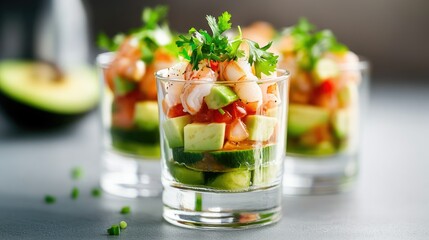 Delightful prawn cocktail verrines with avocado and fresh ingredients