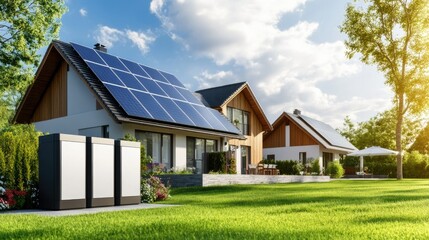 Obraz premium Harnessing solar power modern homes with inverters and storage solutions