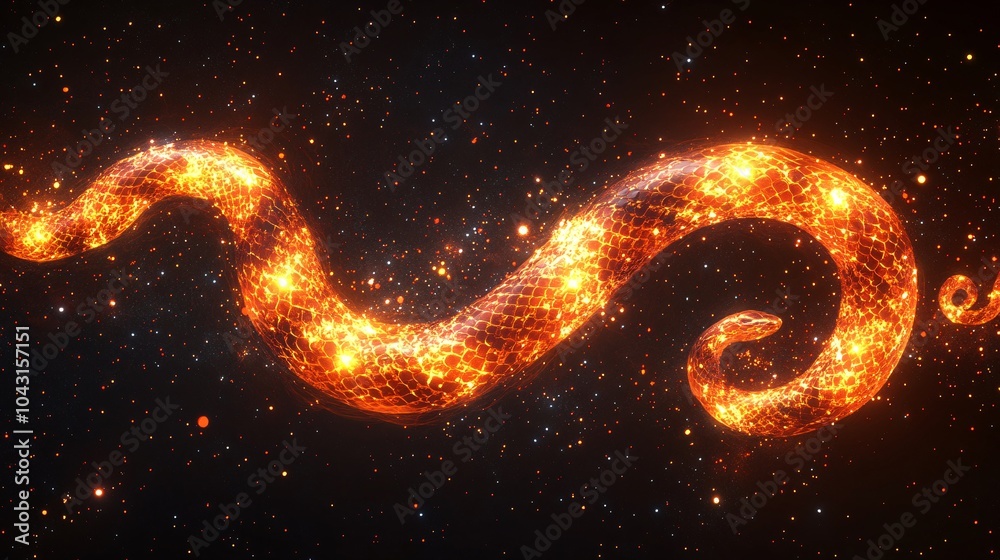 Poster a majestic golden snake illuminated by red and gold chinese lanterns that hang throughout the design