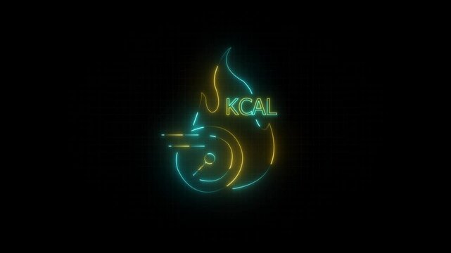 neon Flame and accelerator. Fast burning of calories. linear icon isolated on .Fire. Efficiency burn, calories, energy. neon Vector linear icon. Glowing cyan and yellow neon Gear and accelerator