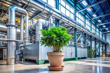 Eco friendly cogeneration plant with potted greenery panoramic