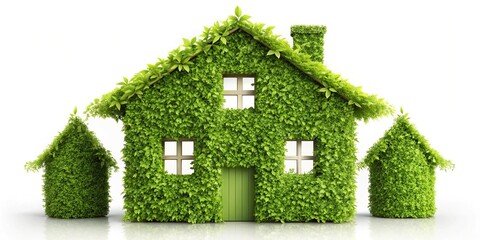 Naklejka premium Eco house with green leaves isolated on white background
