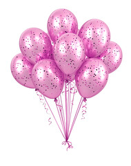  pink ballons with ribbons and cofetti on white background	
