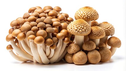 Edible brown Shimeji mushrooms isolated on white background
