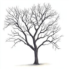 Fototapeta premium Bare tree branches against a white background.