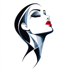 Stylish woman with red lips, blue and black color palette.