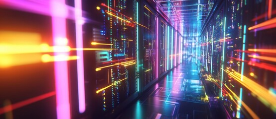 Fototapeta premium Neon Server Room.
