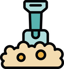 Shovel digging soil with metal detector icon color outline vector