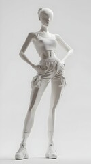 Obraz premium High Fashion White Female Mannequin in Runway Pose on Plain Background