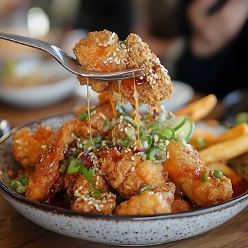 Crispy Golden Chicken Kicker Dish with Spicy Seasoning on Plate