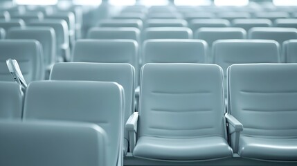Obraz premium Endless Rows of Empty Airplane Seats in Minimalistic Cabin Interior