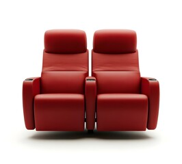 Red Luxury Cinema Seats with Reclining Function on Clean White Background