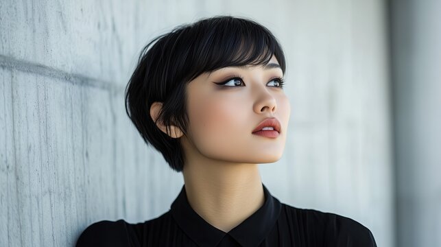 Pixie Cut for Asian women, haircut, styling, bangs.