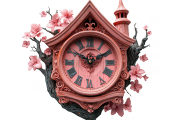 Pink cuckoo clock isolated on transparent background, png file, no background png file